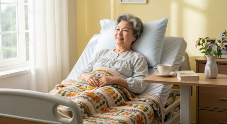 환자침대에누워있는할머니